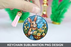 Bunny Round Keychain, Bunny Flowers Keychain Design Product Image 1