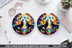Foxes Wolves Car Coaster Sublimation| Foxes Coaster PNG Product Image 1