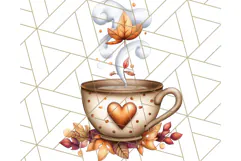 Fall Drink Clipart PNG, Cozy Autumn Cocoa and Latte Art Product Image 2