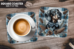 Cozy Dog Coaster, Buffalo Plaid Square Coaster PNG Product Image 1