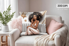 Afro Girl /Woman braided hair Pillow Design, Black Queen PNG Product Image 1