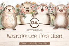 Watercolor Otter Floral Clipart PNG Product Image 1