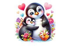 Cute Penguin with Baby Valentine's Day Clipart Sublimation Product Image 1