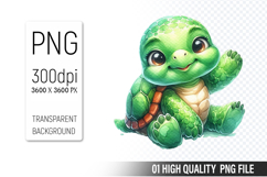 Cute Turtle Clipart PNG, Printable Animals, Wildlife Design Product Image 1