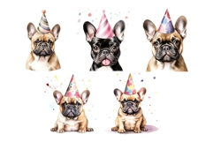 5 Birthday French Bulldog Clipart Party Hat Frenchie JPG Product Image 2
