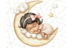 Sleeping Baby on Moon PNG, Cute Night Sky Baby Clipart Png Product Image 2