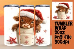 20oz Cute Christmas Cow Tumbler Wrap - Watercolor Design Product Image 1