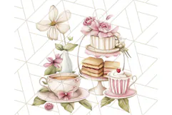 Pastel Tea Clip Art PNG with Sweets and Floral Accents Png Product Image 2