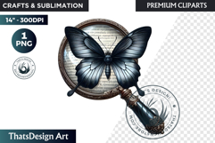 Dark Academia PNG, Gothic Butterfly Clipart Moody ephemera Product Image 1