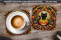 Halloween Cat Coaster Sublimation, Halloween Coaster PNG Product Image 1