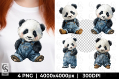 Cute Baby Panda Overalls Clipart Sublimation PNG Product Image 1