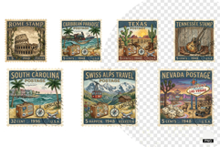 Old Summer Travel Postage Stamps Clipart Product Image 1