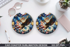 Eagle Car Coaster Sublimation, 4th Of July Coaster PNG Product Image 1