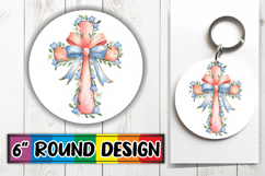 Sweet Keychain Circle Sublimation, Flower Cross Product Image 1