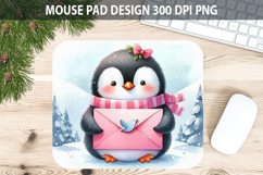 Watercolor Penguin Mouse Pad Sublimation - Valentines PNG Product Image 1