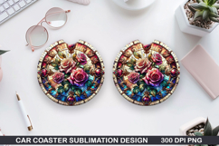 Roses Car Coaster Sublimation| Christmas Coaster PNG Design Product Image 1