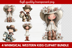 4 Whimsical Western Kids Clipart | Cute Cowboy &amp; Cowgirl PNG Product Image 1