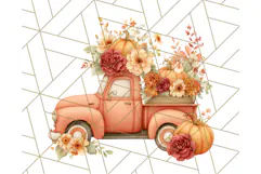 Vintage Truck Pumpkin and Fall Flowers PNG Clipart, Autumn Product Image 2