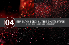 Red Black Bokeh Glitter Digital Paper Product Image 1