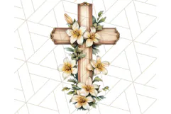 Faith Cross PNG with Flowers, Watercolor Religious Art Print Product Image 2