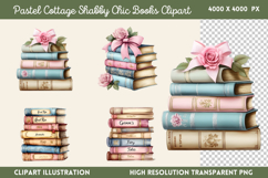 Pastel Cottage Shabby Chic Books Clipart PNG Product Image 1