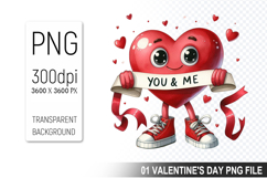 Cartoon Heart Character, Valentine&#039;s Day Clipart PNG Design Product Image 1