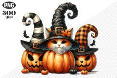 Halloween Cat And Pumpkin Sublimation - Clipart PNG Design Product Image 1