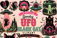 Spooky UFO Black Cat Clipart Bundle Product Image 1