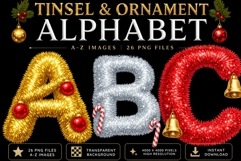 Tinsel and Ornament Christmas Alphabet PNG Bundle Product Image 1