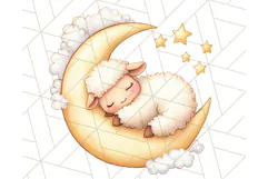 Sleeping Baby Animals PNG, Moon and Stars Nursery Clipart Product Image 2