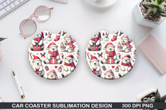 Cute Polar Bear Christmas Car Coaster Sublimation Design Product Image 1