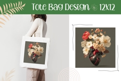 Floral Heart Illustration, Floral Tote Bag Template Product Image 1