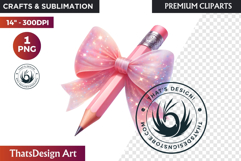 Pastel Coquette Pencil bow Clipart Girly School Supplies Product Image 1
