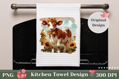Cute Cow Kitchen Towel Design, Sunflowers Dish Towel Product Image 1