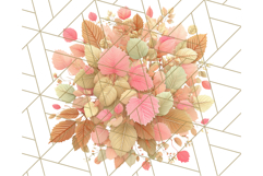 Fall Foliage Clipart PNG, Pink and Green Leaves Product Image 2