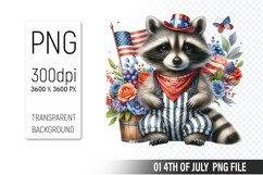 4th of July Raccoon Clipart, Animal illustration for crafts Product Image 1