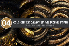 Gold Glitter Galaxy Spiral Digital Paper Product Image 1