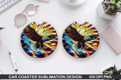 Eagle Flag Car Coaster Sublimation| 4th Of July Coaster PNG Product Image 1