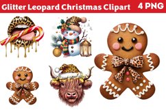 Glitter Leopard Christmas Sublimation Clipart Bundle PNG Product Image 5