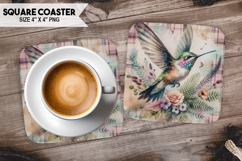 Hummingbird, Bird &amp; Others, Buffalo Plaid Square Coaster PNG Product Image 1