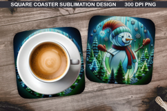 Snowman Coaster Sublimation, Christmas Coaster PNG Design Product Image 1