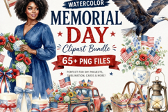 Watercolor Memorial Day Clipart Bundle | Patriotic PNG Product Image 11