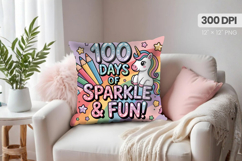 100 days of school Pillow Design, Teacher PNG Sublimation Product Image 1