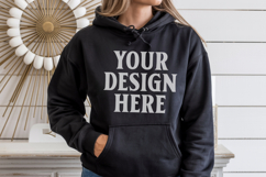 Black Gildan 18500 Hoodie Mockup, G18000 Hoodie Model mockup Product Image 1