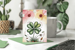 Four Leaf Clover Botanical Greeting Card PNG Sublimation Des Product Image 1
