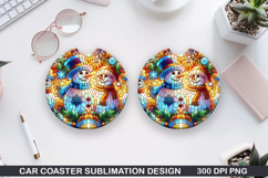 Snowman Car Coaster Sublimation|Christmas Coaster PNG Design Product Image 1