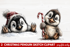 Christmas Penguin Sketch Clipart | Hand-Drawn Holiday Product Image 1