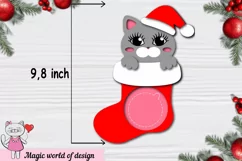 Christmas candy dome svg, gray kitten in santa sock Product Image 4