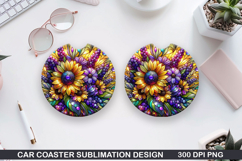 Flower Car coaster sublimation, Summer Coaster PNG Design Product Image 1