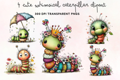 Cute Whimsical Caterpillar Clipart PNG Product Image 1